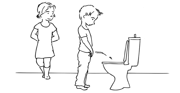 Meisje en jongen op toilet